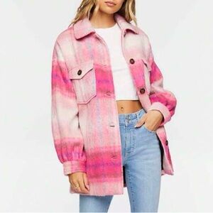 Forever 21 Pink Plaid Drop-Sleeve Shacket (Size Small)